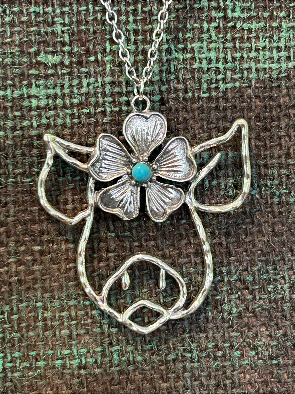 Silver Pig Outline Pendant Necklace with Turquoise Accent - Women Jewelry